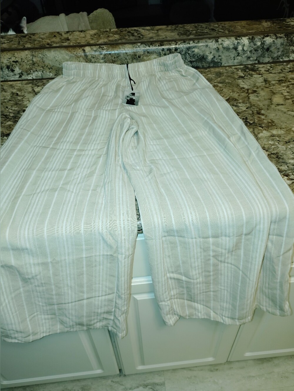 Nwt Lrg Sincerely Jules Light Tan & White Striped Women's Joggers Lounge Pants